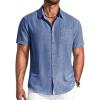 imageCOOFANDY Mens Button Down Shirts Short Sleeve Casual Shirt Summer Beach Textured ShirtsDenim Blue