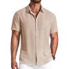 imageCOOFANDY Mens Button Down Shirts Short Sleeve Casual Shirt Summer Beach Textured ShirtsKhaki