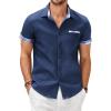 imageCOOFANDY Mens Cotton Casual Short Sleeve Button Down Shirt Plaid Collar Denim Work ShirtsA  Contrast Plaid Collar  Blue