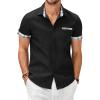 imageCOOFANDY Mens Cotton Casual Short Sleeve Button Down Shirt Plaid Collar Denim Work ShirtsA  Contrast Plaid Collar  Dark Grey