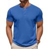 imageCOOFANDY Mens Cotton Henley TShirts Short Sleeve Button Casual Basic Tees Work Shirts with Split SideBlue