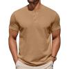imageCOOFANDY Mens Cotton Henley TShirts Short Sleeve Button Casual Basic Tees Work Shirts with Split SideLight Brown