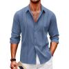 imageCOOFANDY Mens Cuban Guayabera Shirt Casual Button Down Shirts Long Sleeve Summer Beach ShirtsGray Blue