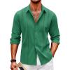 imageCOOFANDY Mens Cuban Guayabera Shirt Casual Button Down Shirts Long Sleeve Summer Beach ShirtsOasis Green