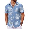 imageCOOFANDY Mens Hawaiian Shirt Short Sleeve Button Down Shirts Tropical Floral Summer Beach ShirtsBlue  White Flower