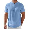 imageCOOFANDY Mens Henley Shirt Short Sleeve Stand Collar Summer Casual Beach Hippie TShirtsBlue