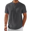 imageCOOFANDY Mens Henley Shirt Short Sleeve Stand Collar Summer Casual Beach Hippie TShirtsDark Grey