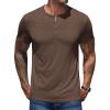 imageCOOFANDY Mens Henley Shirts Short Sleeve Casual Basic Henley Tee Summer Button Lightweight Stretch T ShirtsBrown