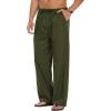 imageCOOFANDY Mens Linen Pant Elastic Waist Linen Pants Drawstring Summer Beach PantA Army Green