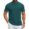 imageCOOFANDY Mens Mock Turtleneck Shirts Short Sleeve Casual Basic TShirts Ribbed Solid Pullover TopsLake Green