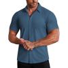 imageCOOFANDY Mens Muscle Fit Dress Shirts Stretch WrinkleFree Short Sleeve Casual Button Down ShirtsDark Blue