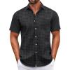 imageCOOFANDY Mens Short Sleeve Casual Button Down Shirts Summer Untucked Dress Shirts with PocketBlack Plaid Pattern