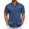 imageCOOFANDY Mens Short Sleeve Casual Button Down Shirts Summer Untucked Dress Shirts with PocketBlue Plaid Pattern