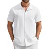 imageCOOFANDY Mens Short Sleeve Casual Button Down Shirts Textured Summer Beach ShirtWhite