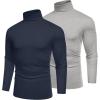 imageCOOFANDY Mens Slim Fit Basic Turtleneck TShirt Long Sleeve Solid T Shirts Casual Knit Pullover Thermal TopsYnavy Bluelight Grey