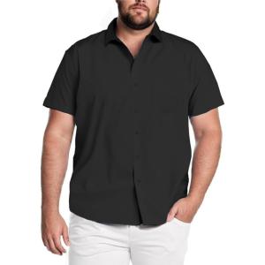 imageCOOFANDY Big amp Tall Shirts for Men Short Sleeve Button Down Casual Dress ShirtsBlack