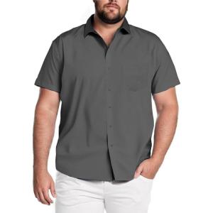imageCOOFANDY Big amp Tall Shirts for Men Short Sleeve Button Down Casual Dress ShirtsDark Grey
