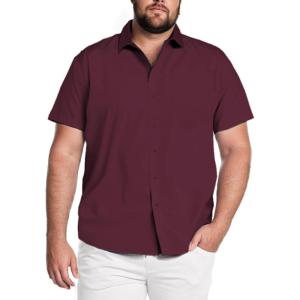imageCOOFANDY Big amp Tall Shirts for Men Short Sleeve Button Down Casual Dress ShirtsDeep Red