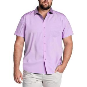 imageCOOFANDY Big amp Tall Shirts for Men Short Sleeve Button Down Casual Dress ShirtsLilac