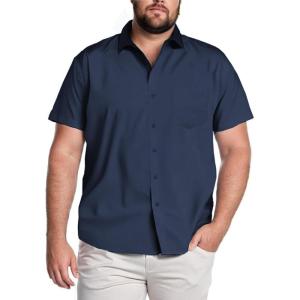 imageCOOFANDY Big amp Tall Shirts for Men Short Sleeve Button Down Casual Dress ShirtsNavy Blue