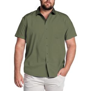 imageCOOFANDY Big amp Tall Shirts for Men Short Sleeve Button Down Casual Dress ShirtsOlive Green