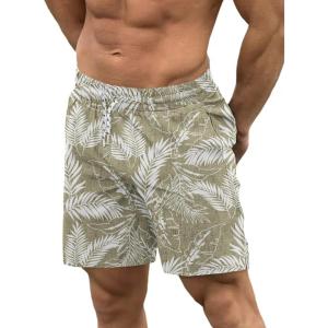 imageCOOFANDY Men Swim Trunk with Compression Liner 2 in 1 Swimwear Bathing Suit Quick Dry Board ShortP Plam Leaf