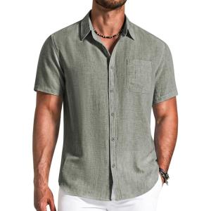 imageCOOFANDY Mens Button Down Shirts Short Sleeve Casual Shirt Summer Beach Textured ShirtsArmy Green