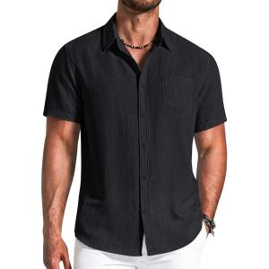 imageCOOFANDY Mens Button Down Shirts Short Sleeve Casual Shirt Summer Beach Textured ShirtsBlack
