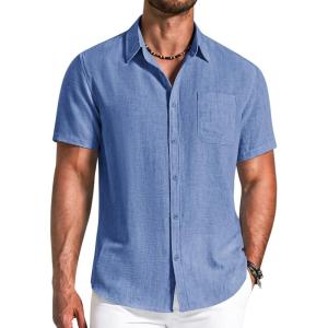 imageCOOFANDY Mens Button Down Shirts Short Sleeve Casual Shirt Summer Beach Textured ShirtsBright Blue