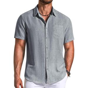 imageCOOFANDY Mens Button Down Shirts Short Sleeve Casual Shirt Summer Beach Textured ShirtsDark Grey