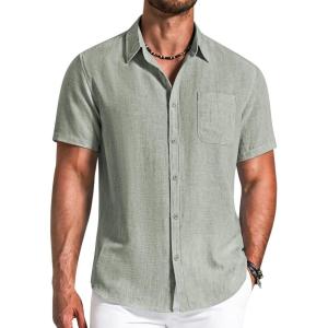 imageCOOFANDY Mens Button Down Shirts Short Sleeve Casual Shirt Summer Beach Textured ShirtsLight Green