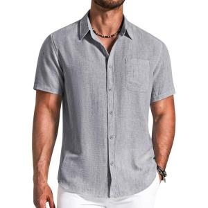 imageCOOFANDY Mens Button Down Shirts Short Sleeve Casual Shirt Summer Beach Textured ShirtsLight Grey