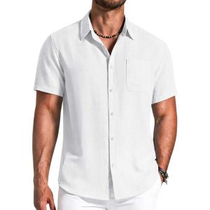 imageCOOFANDY Mens Button Down Shirts Short Sleeve Casual Shirt Summer Beach Textured ShirtsWhite