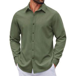 imageCOOFANDY Mens Casual Button Down Long Sleeve Untucked Denim Dress ShirtArmy Green