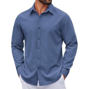imageCOOFANDY Mens Casual Button Down Long Sleeve Untucked Denim Dress ShirtBlue