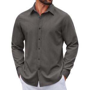 imageCOOFANDY Mens Casual Button Down Long Sleeve Untucked Denim Dress ShirtDark Grey