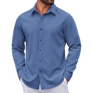 imageCOOFANDY Mens Casual Button Down Long Sleeve Untucked Denim Dress ShirtDenim Blue