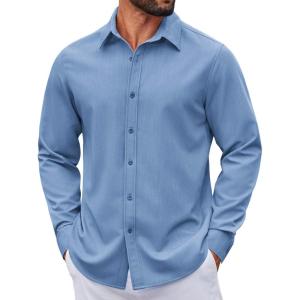 imageCOOFANDY Mens Casual Button Down Long Sleeve Untucked Denim Dress ShirtLight Blue