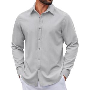 imageCOOFANDY Mens Casual Button Down Long Sleeve Untucked Denim Dress ShirtLight Grey