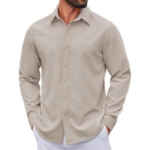 imageCOOFANDY Mens Casual Button Down Long Sleeve Untucked Denim Dress ShirtLight Khaki