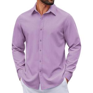 imageCOOFANDY Mens Casual Button Down Long Sleeve Untucked Denim Dress ShirtLight Purple