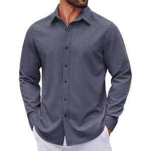 imageCOOFANDY Mens Casual Button Down Long Sleeve Untucked Denim Dress ShirtNavy Blue