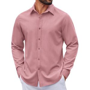 imageCOOFANDY Mens Casual Button Down Long Sleeve Untucked Denim Dress ShirtPurple Red