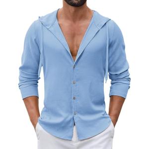 imageCOOFANDY Mens Casual Button Down Shirt Summer Beach Shirts Lightweight Hoodie Sun Protection Coverup for Travel VacationBlue