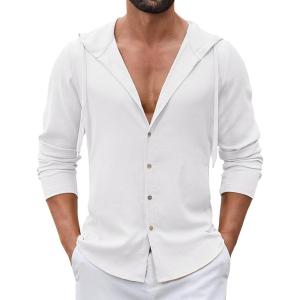 imageCOOFANDY Mens Casual Button Down Shirt Summer Beach Shirts Lightweight Hoodie Sun Protection Coverup for Travel VacationWhite