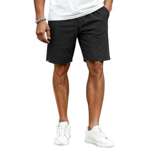 imageCOOFANDY Mens Casual Shorts Cotton Drawstring Elastic Waist Lightweight 9 Chino Golf Shorts Summer Beach ShortsBlack