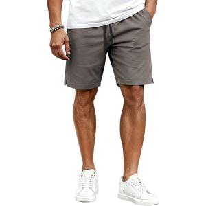 imageCOOFANDY Mens Casual Shorts Cotton Drawstring Elastic Waist Lightweight 9 Chino Golf Shorts Summer Beach ShortsDark Grey