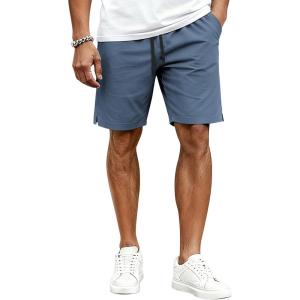 imageCOOFANDY Mens Casual Shorts Cotton Drawstring Elastic Waist Lightweight 9 Chino Golf Shorts Summer Beach ShortsDenim Blue
