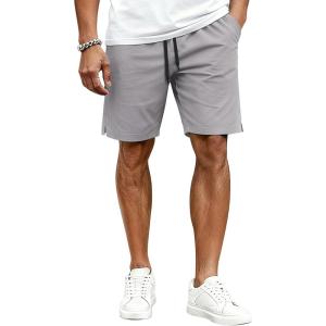 imageCOOFANDY Mens Casual Shorts Cotton Drawstring Elastic Waist Lightweight 9 Chino Golf Shorts Summer Beach ShortsGrey