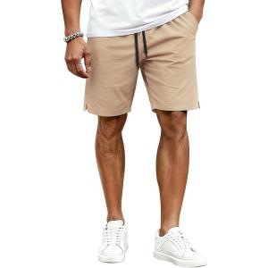 imageCOOFANDY Mens Casual Shorts Cotton Drawstring Elastic Waist Lightweight 9 Chino Golf Shorts Summer Beach ShortsKhaki